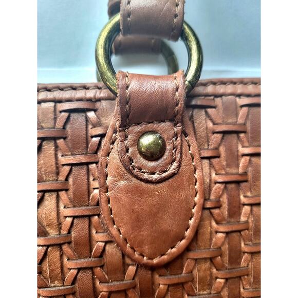 Leather Tote Bag Woven Brown Vintage Gorgeous Patina Excellent Condition - Picture 3 of 16